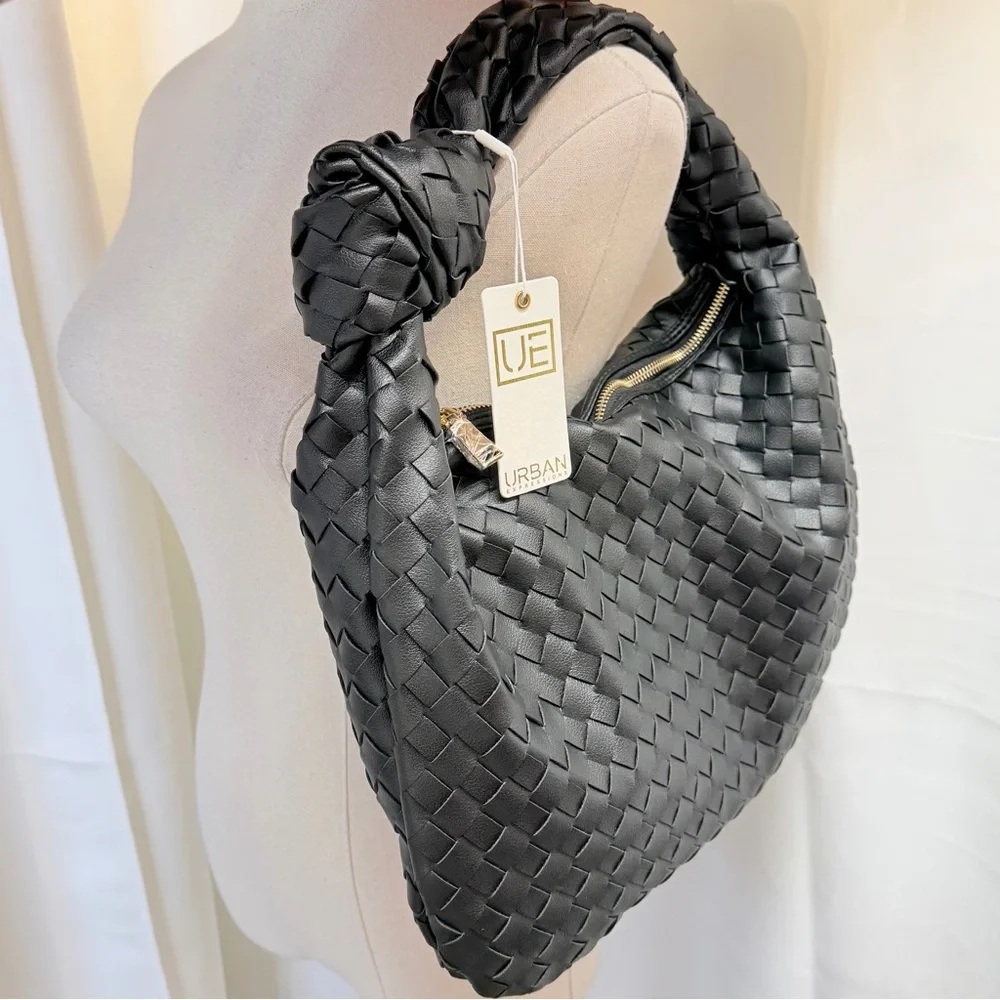 LAST ONE NWT Urban Expressions ‘Vanessa’ Woven Vegan Leather Knot Hobo in Black